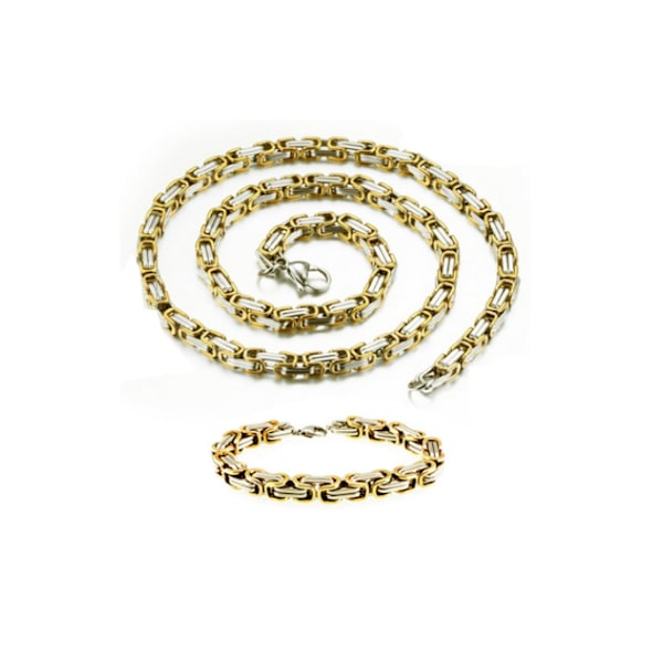 Set med guld halskedja och armband kejsarlänk i stål (rostfritt) Halsband: 55cm, armband: 20cm