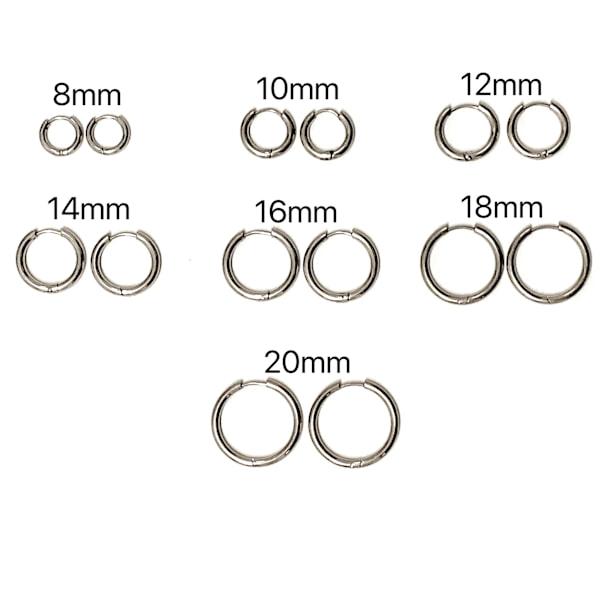 Ringar/creoler örhängen i Kirurgiskt Stål. Innerdiameter 8mm