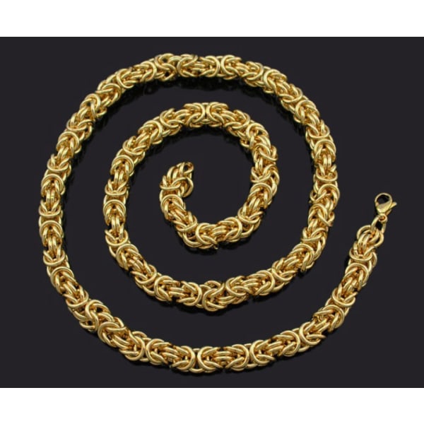 Guld Kejsarlänk halsband i rostfritt stål med 18k  guldplätering 8mm tjock, 55cm lång