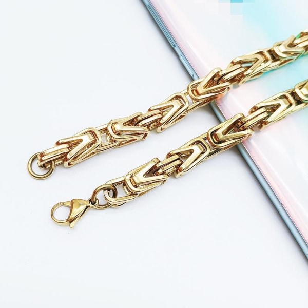 Guld Kejsarlänk halsband i rostfritt stål med 18k guldplätering 6mm tjock, 60cm lång