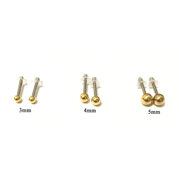 100% Allergivänliga Guld kula örhängen i Titan (ett par) 5mm