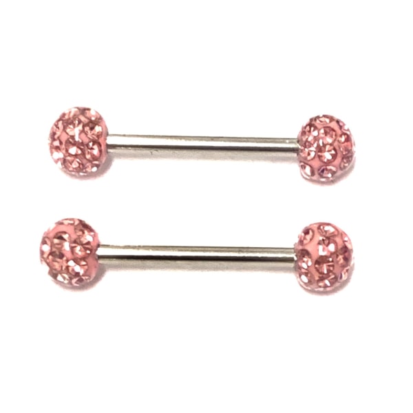 2 st barbell Piercing med Kristaller runtom Rosa,5mm kulor,40mm lång