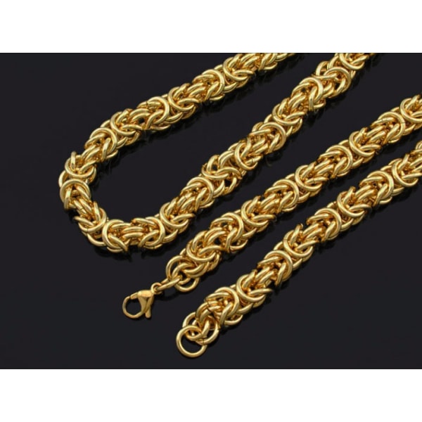 Guld Kejsarlänk halsband i rostfritt stål med 18k  guldplätering 8mm tjock, 65cm lång