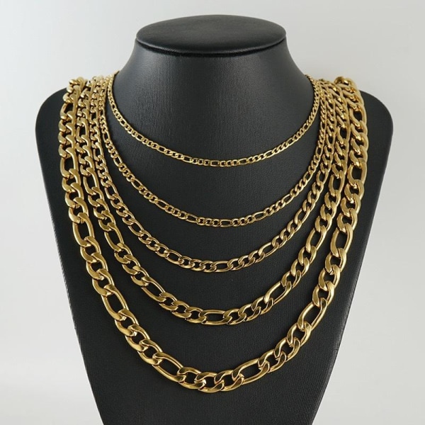 Guld Figaro halsband i stål med 18k guldplätering 7mm tjock, 55cm lång