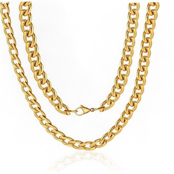 Guld Pansarlänk halsband i Rostfritt stål med 18k guldplätering guld 6mm tjock,60cm lång