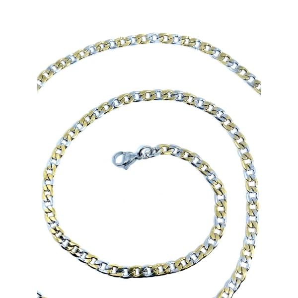 Guld / silver Pansarlänk halsband i kirurgiskt stål 4,3mm tjock, 50cm lång 