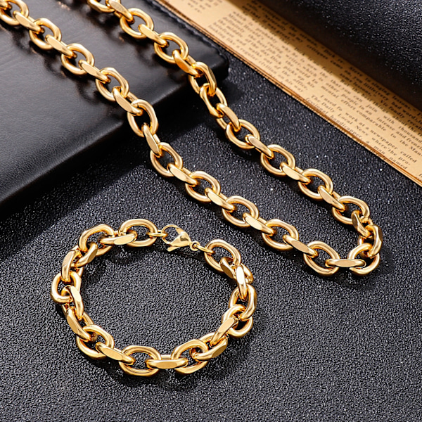 18k guldpläterad Ankarlänk halsband /Armband ,10mm Armband 20cm
