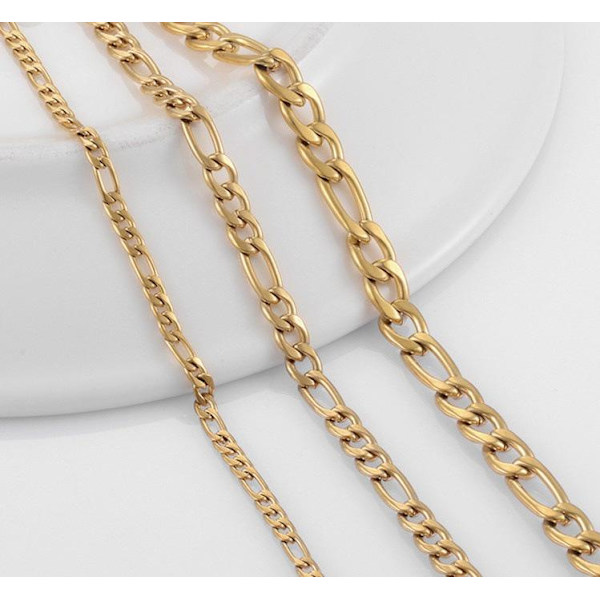 Guld Figaro halsband i stål med 18k guldplätering 4mm tjock, 50cm lång