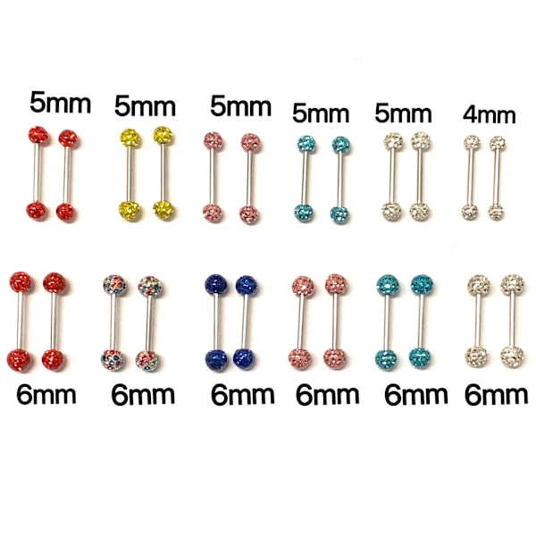 2 st barbell Piercing med Kristaller runtom Rosa,5mm kulor,8mm lång