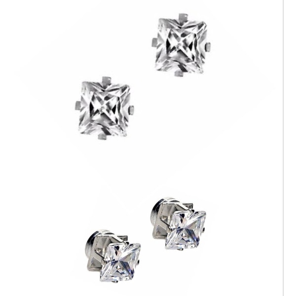 3 par Magnet örhängen med stenar (fyrkantig) silver