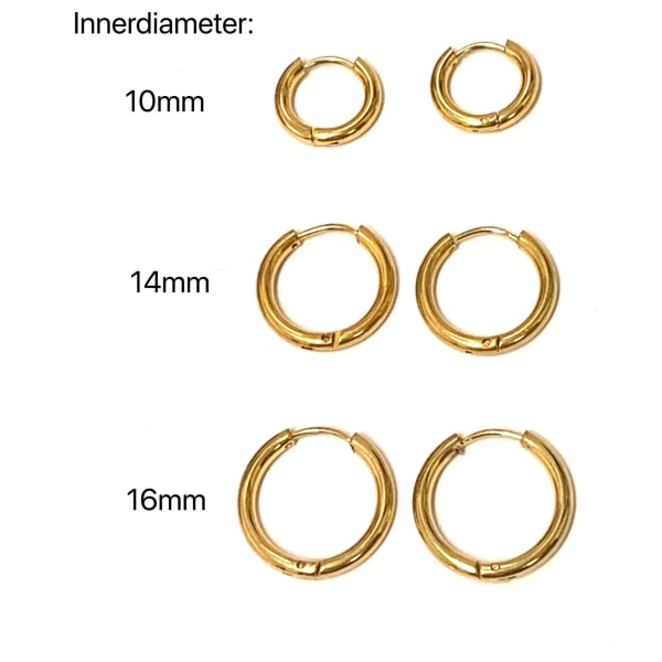 Ringar örhängen i kirurgiskt stål med guldplätering Innerdiameter: 16mm  42fc | Innerdiameter: 16mm | Fyndiq