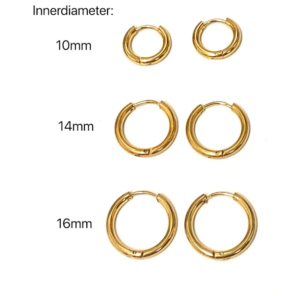 Ringar örhängen i kirurgiskt stål med guldplätering Innerdiameter: 16mm