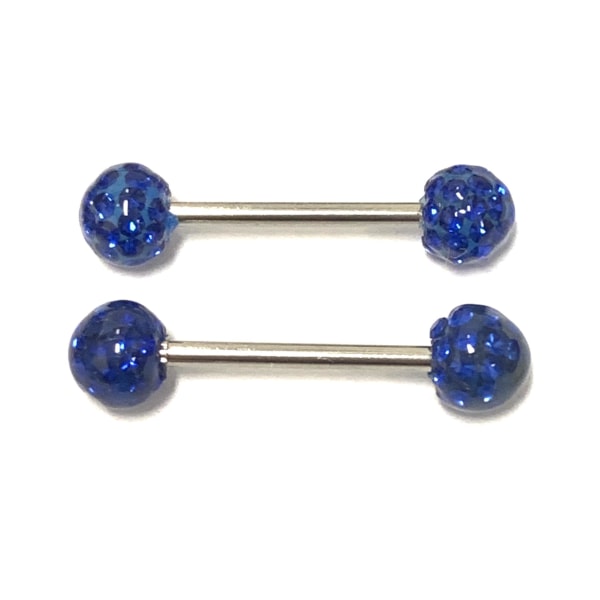 2 st barbell Piercing med Kristaller runtom Mörkblå,6mm kulor,10mm lång