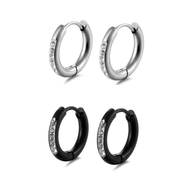Ringar/creoler örhängen med stenar i kirurgiskt stål silver