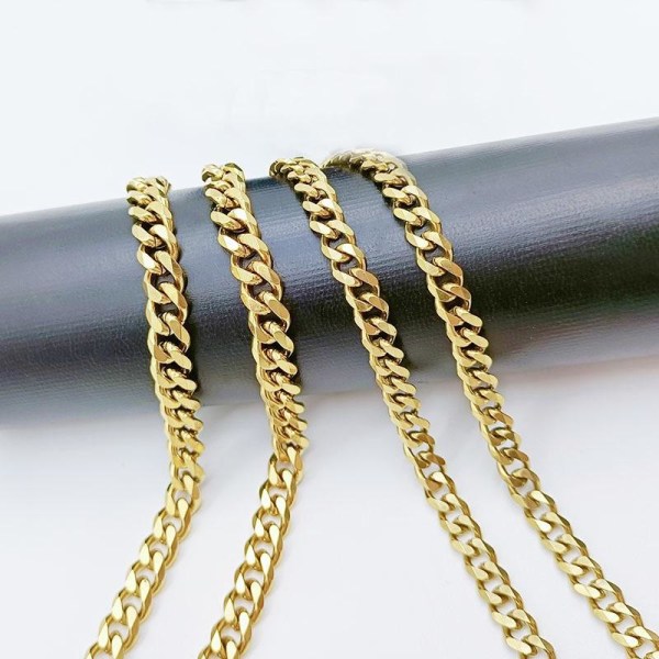 Guld Slipad pansarlänk i rostfritt stål med 18k guldplätering 5mm tjock,50 cm lång