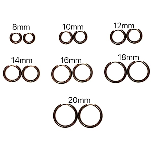 Svarta Ringar/creoler örhängen i Kirurgiskt Stål. Innerdiameter 8mm