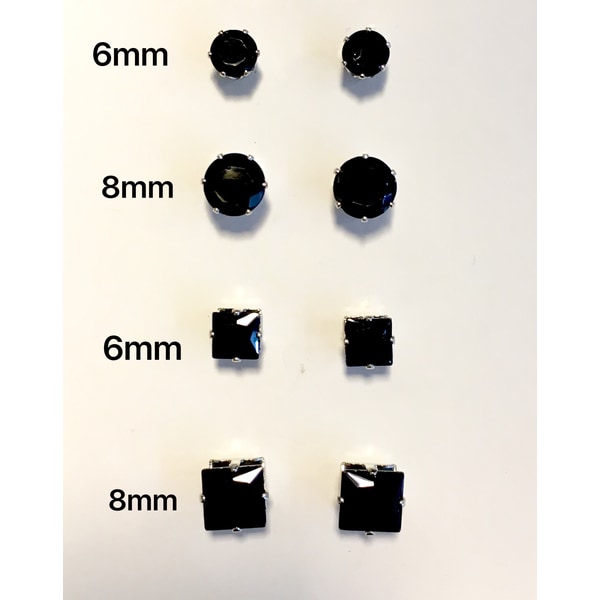 1par Magnet örhängen med svarta stenar Fyrkantiga 6mm