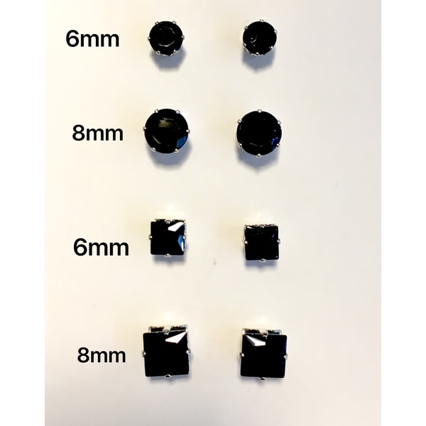 1par Magnet örhängen med svarta stenar Runda 6mm