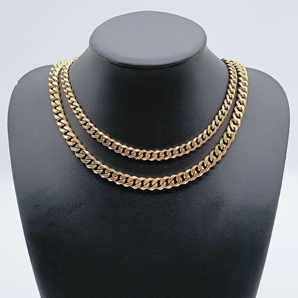Guld Slipad pansarlänk i rostfritt stål med 18k guldplätering 9mm tjock,50 cm lång