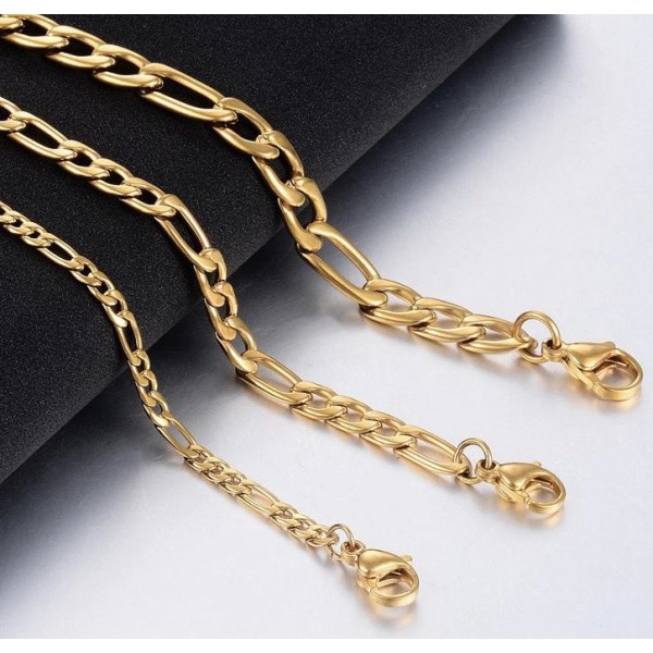 Guld Figaro halsband i stål med 18k guldplätering 6mm tjock, 50cm lång