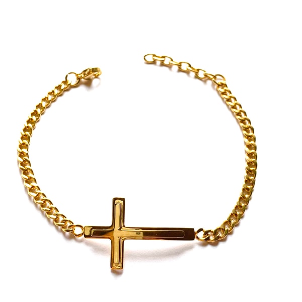 Guld armband i rostfritt stål med 18k guldplätering, med kors.  23,5CM