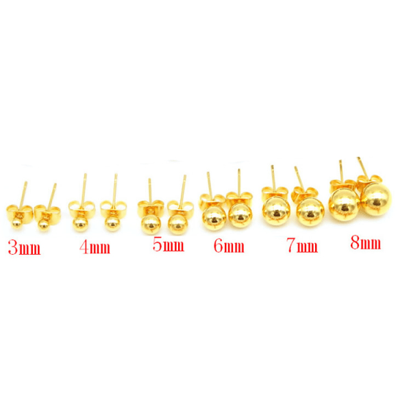 Guld kula örhängen i kirurgiskt stål. Finns olika storlekar 6mm
