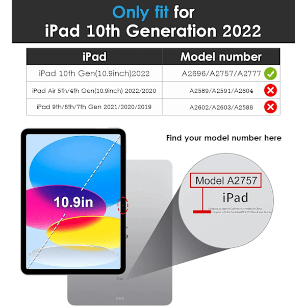iPad, 10.9, 2022 Generation, Fodral, Vikbart, Svart
