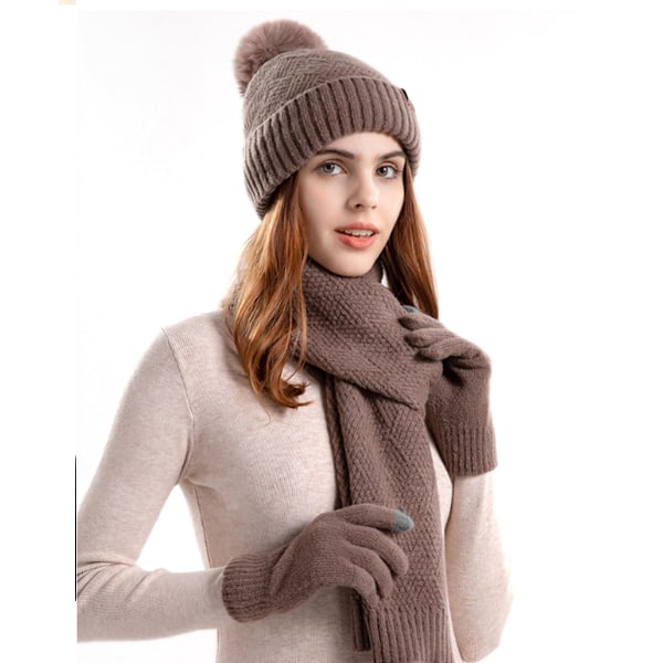 Solid Hatt, Skjerf og Hanske Tredelt Sett - Hanske- og Skjerfsett for Menn, Skjerf-Hanske-Sett for Kvinner