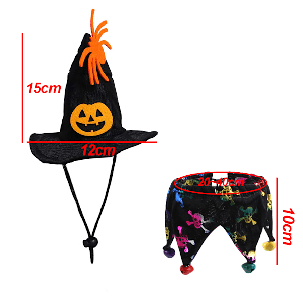 Katte Halloween Kostume - Halloween Katte Halsbånd med Klokker og Halloween Græskar Hat Katte Kostume