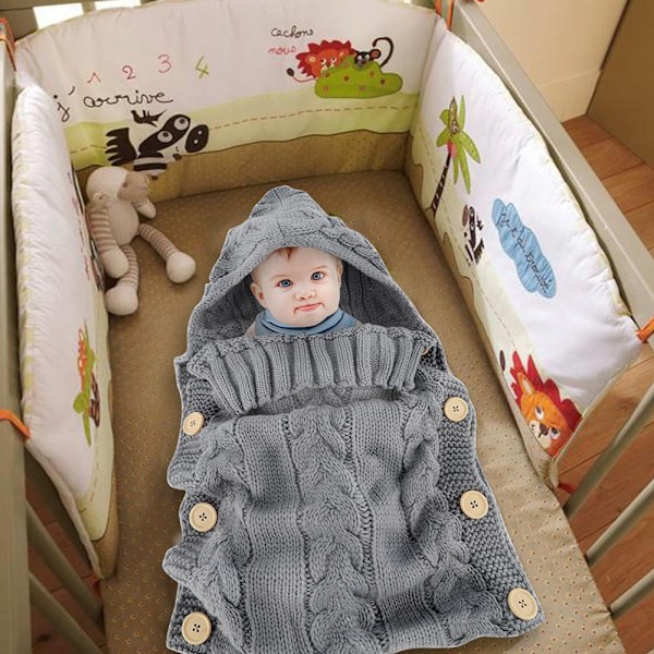 Nyfødt Baby Wrap Swaddle Teppe Strikket Sovepose Motta Tepper Vogn Wrap for Baby (0-12 Mnd)