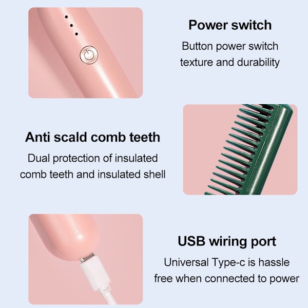 USB-opladelig glattejernkam, bærbar rejseglattejern