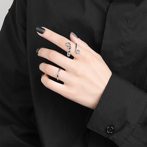 2 stk. Kvinders Justerbare Angst Ringe med Perler Stressaflastende Ring, Spinner Ring, Meditation Ring