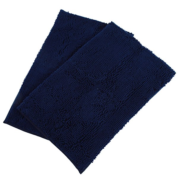 2 stk Chenille Anti-slip Vandabsorberende Skridsikker Måtte Badeværelse Stue (Mørkeblå)