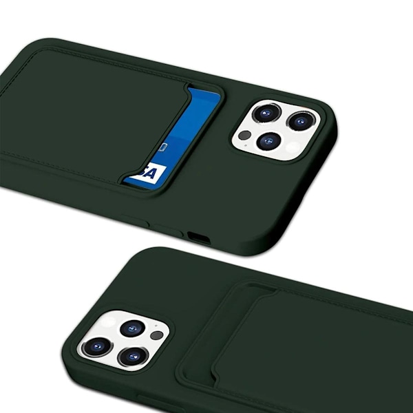 iPhone 12/12 Pro, Silikonskal, Korthållare, Militärgrön Mörkgrön