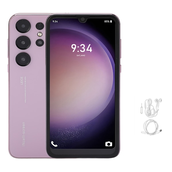Smartphone 6.26 tum HD Drop Screen 4GB RAM 32GB ROM 8MP och 21MP Kamera MTK6580 Ansiktsigenkänning Mobiltelefon för Android 11 Lila