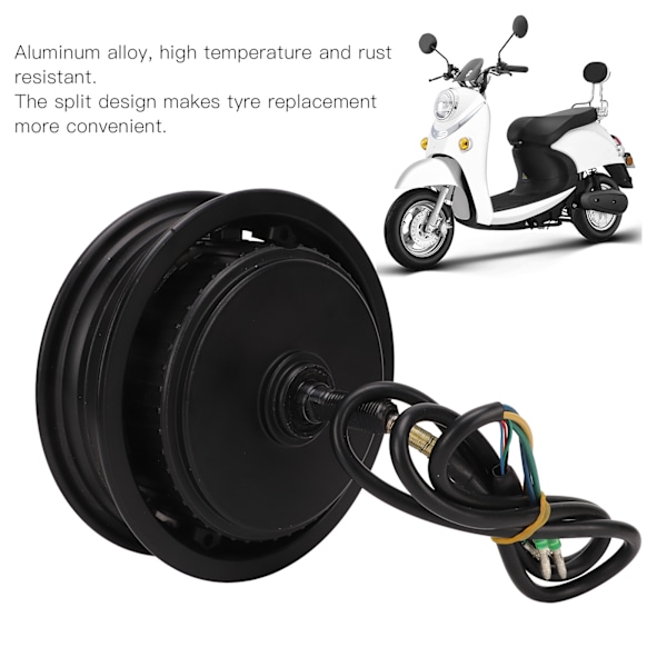 10 tommer Elektrisk Cykelnavmotor Samling 36‑60V 500‑1200W 1250Rpm IP54 Vandafvisende til Scooter Motorcykel
