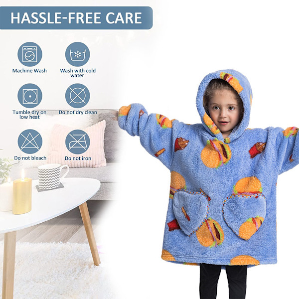 Plush Hoodie för Barn 2-6 ÅR Bärbar Huvad Tröja Bekväm Varm Pläd med Fickor