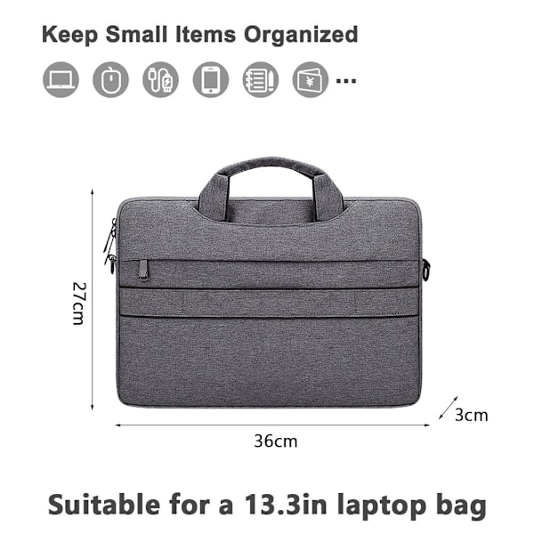 Laptop skulderveske, for 13-13,3 tommers bærbare datamaskiner, arbeidskontoret reiser, indre dimensjoner er 34,5 * 25,5 * 2,5 cm