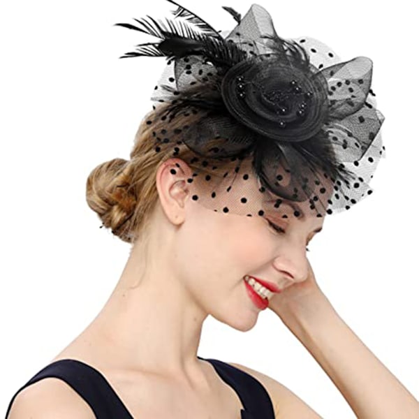 Hatte til kvinder 50'er Hovedbeklædning med Slør Blomst Cocktail Bryllup Te Party Kirke Derby Hat Mesh Top Hat Jockey Club Hårtilbehør