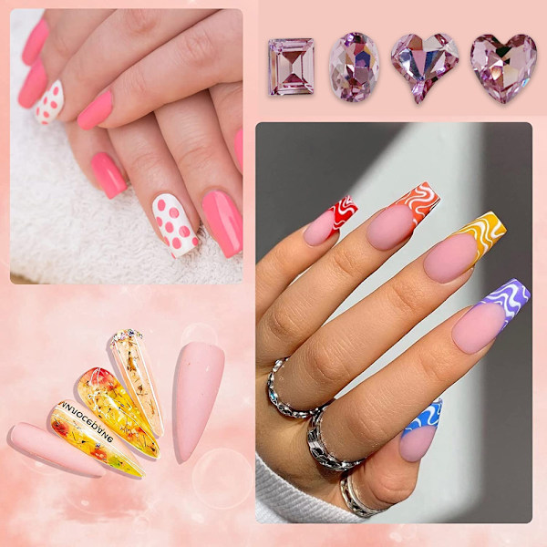 40 st Nail Art Rhinestones, Nailstenar, 3D Flera Former Platta Bak Siden Nail Kristaller Diamanter för Nail Design, Glittrande Nail Pärlor för DIY Hantverk Makeup