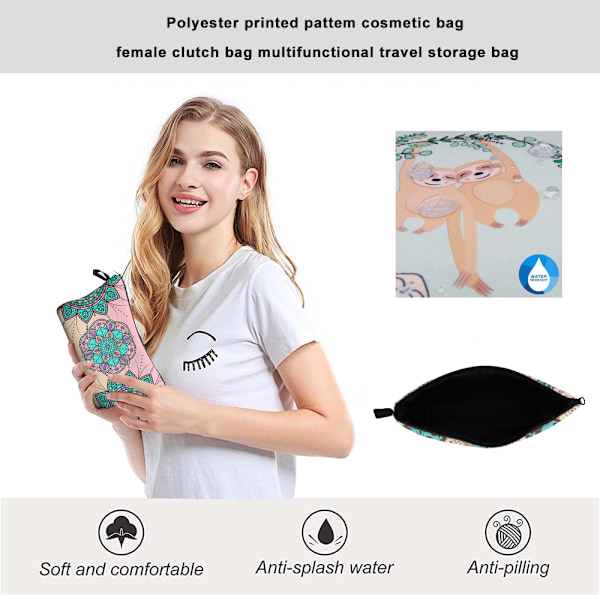 Polyester kosmetikpose med trykt mønster, clutch til kvinder, multifunktionel rejseopbevaringspose