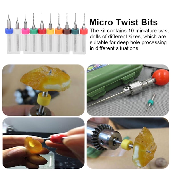10 st Micro Twist Bits Legering Tungstenstål Handhållen Kretskortsborrverktyg 0,1‑1mm