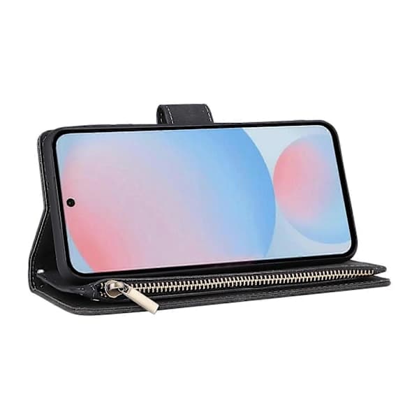 Case for Samsung Galaxy A56 5G with Zipper, Wallet, Multiple Card Slots, Leather Case Black