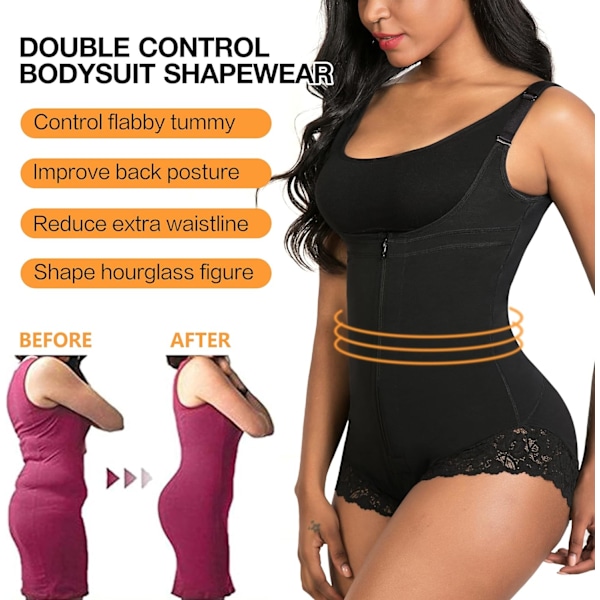 Shapewear til kvinder med mavekontrol, lynlås og åben barm