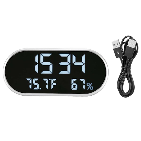 Digital Spejl Vækkeur LED Display Natlys Ur med Temperatur Luftfugtighed (Hvidt Lys)