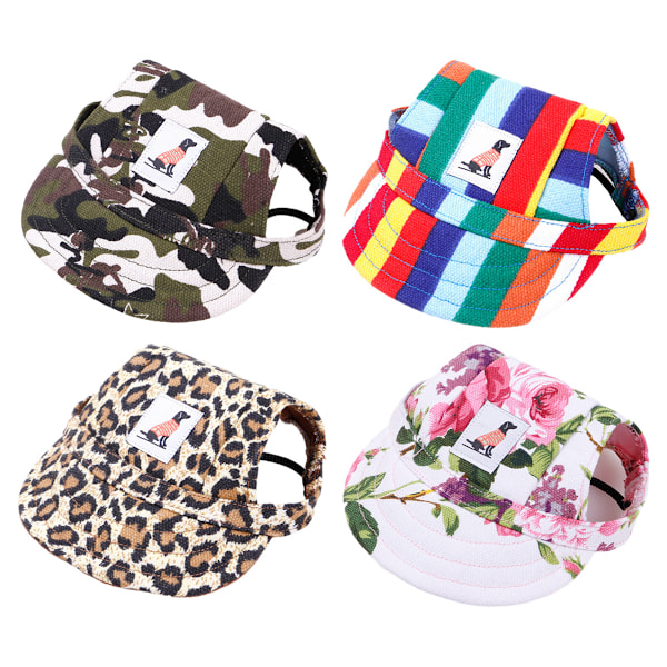 4 st Pet Baseball Caps med Öronhål Katt Hatt, Adjuable Hund Utomhus Sport Solskydd Hundkeps