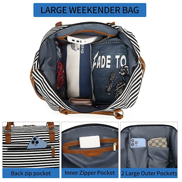 Damväska i canvas för resor, helgväskor, övernattningsväskor, handbagage