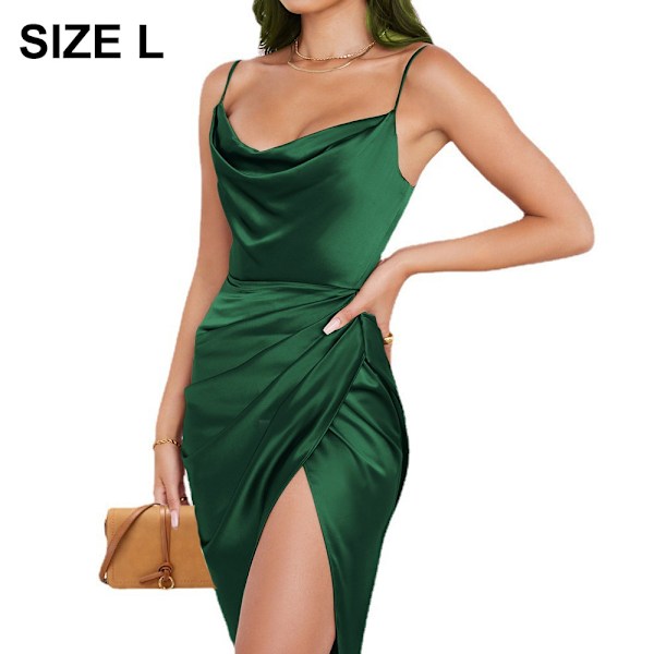 Satin Klänning för Kvinnor, Sexy Strap, Rynkad Bodycon, Slit Klänning för Cocktail, Festklänning, Cocktail, Formella Klänningar