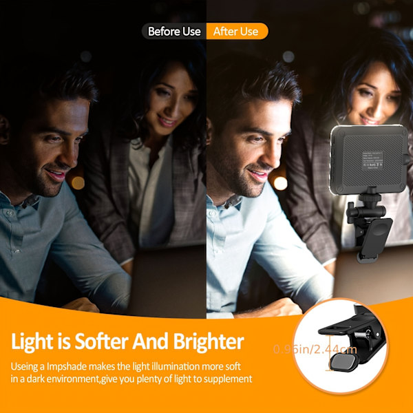 Selfie-lampa, Laddningsbar, Clip-on, Justerbar Ljusstyrka