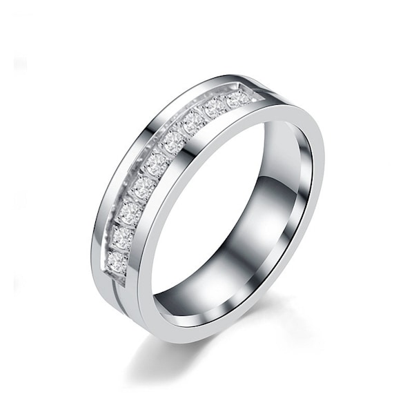 6mm Titanringar för män Silver Cubic Zirconia Eternity Vigselring Kvinnor Högpolerad bekväm passform Storlek 6-9